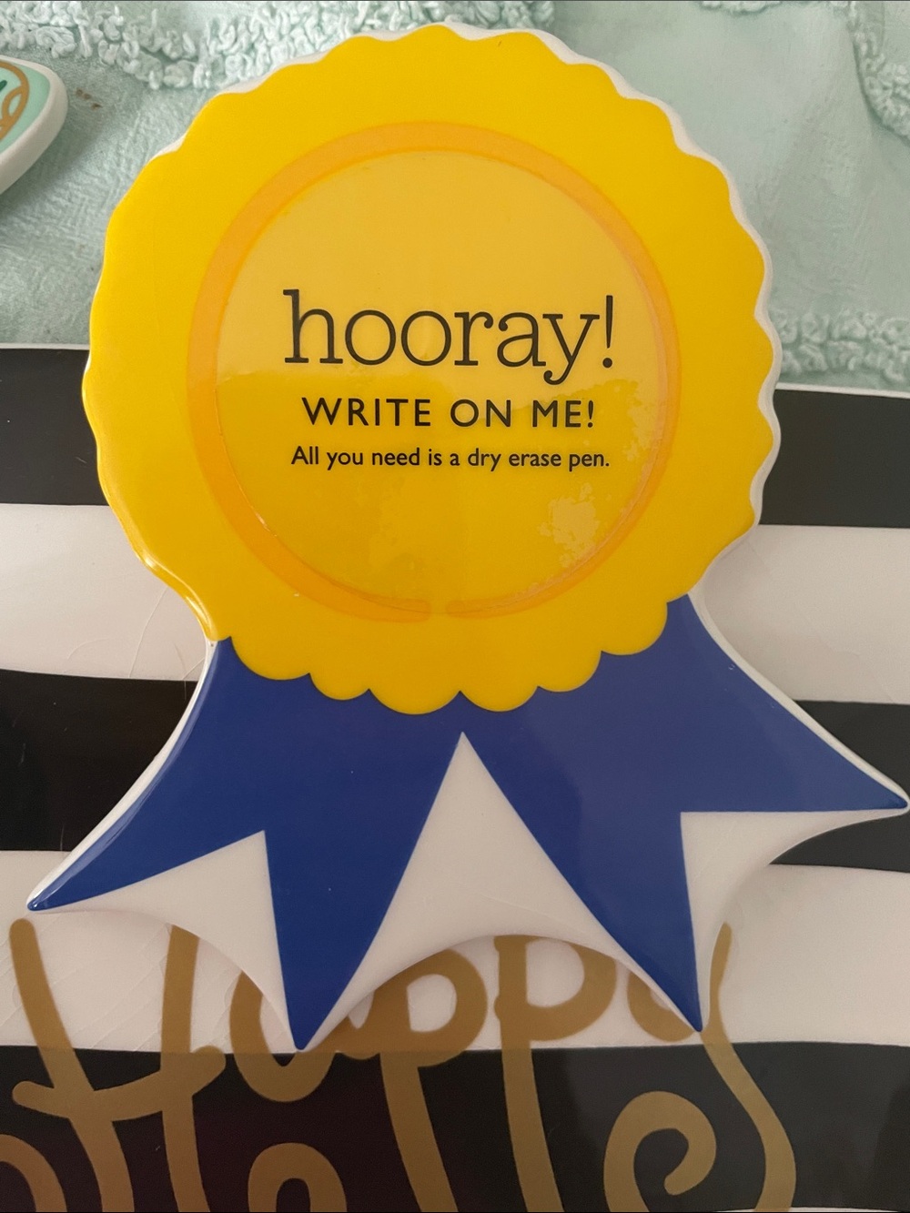 Coton Colors Yellow & Blue 'Hooray' Ribbon Dry-Erase mini plate attachment Happy